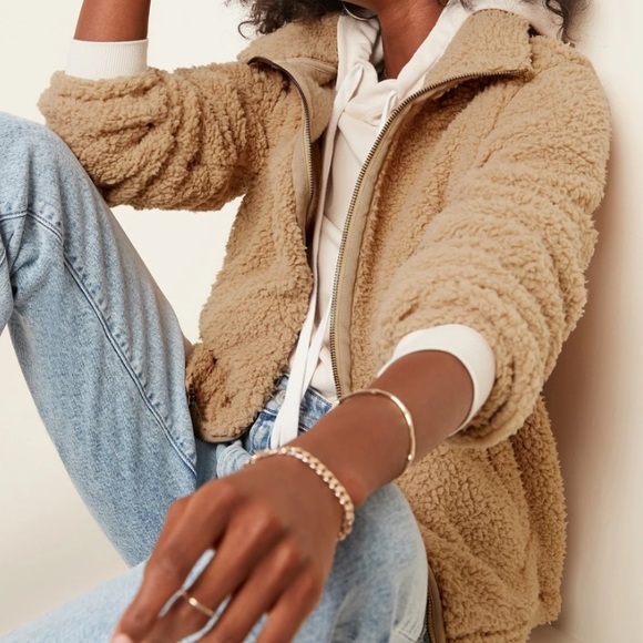 Old navy women’s cozy Sherpa teddy full zip camel jacket with thumb loops - XL - Picture 2 of 13